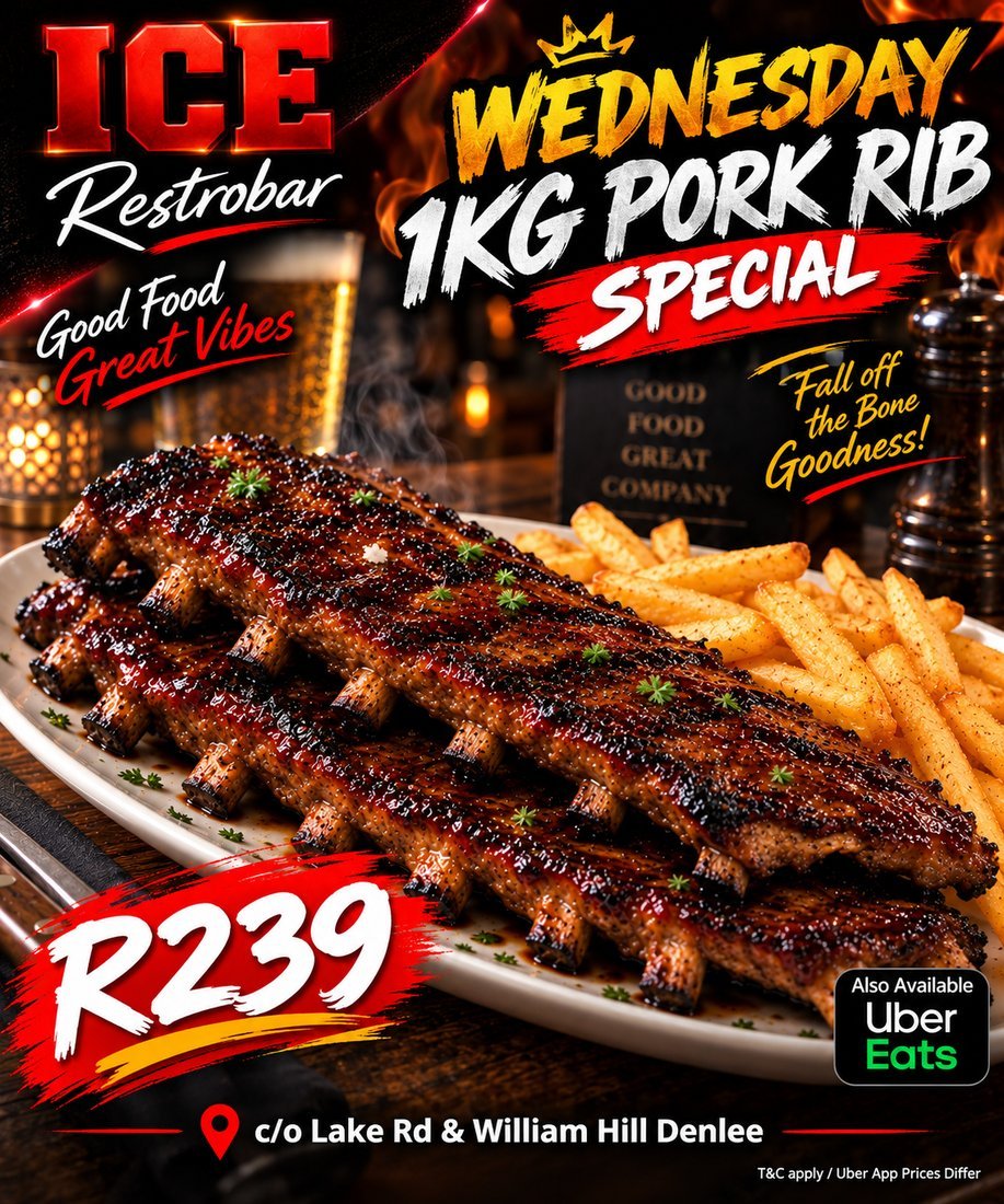 Wednesday 1kg Pork Rib Special — R239, also on Uber Eats