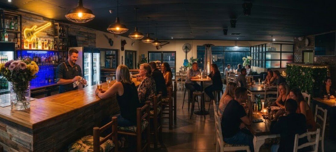Rustic tables, warm light